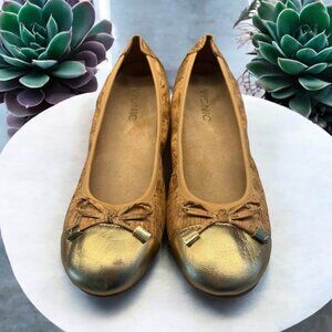 Women’s Vionic Cork & Gold Cap Toe Klara Ballet Flats with Arch Support-Size 7.5